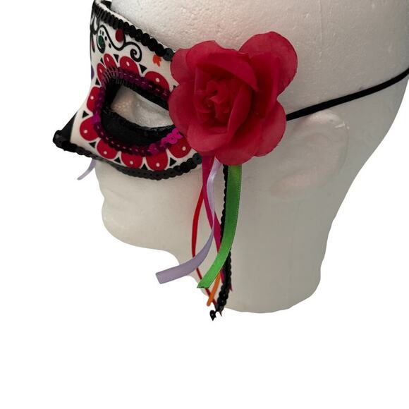 Day of the Dead Painted Mask Roses Sequins Ribbons OS - Picture 4 of 8